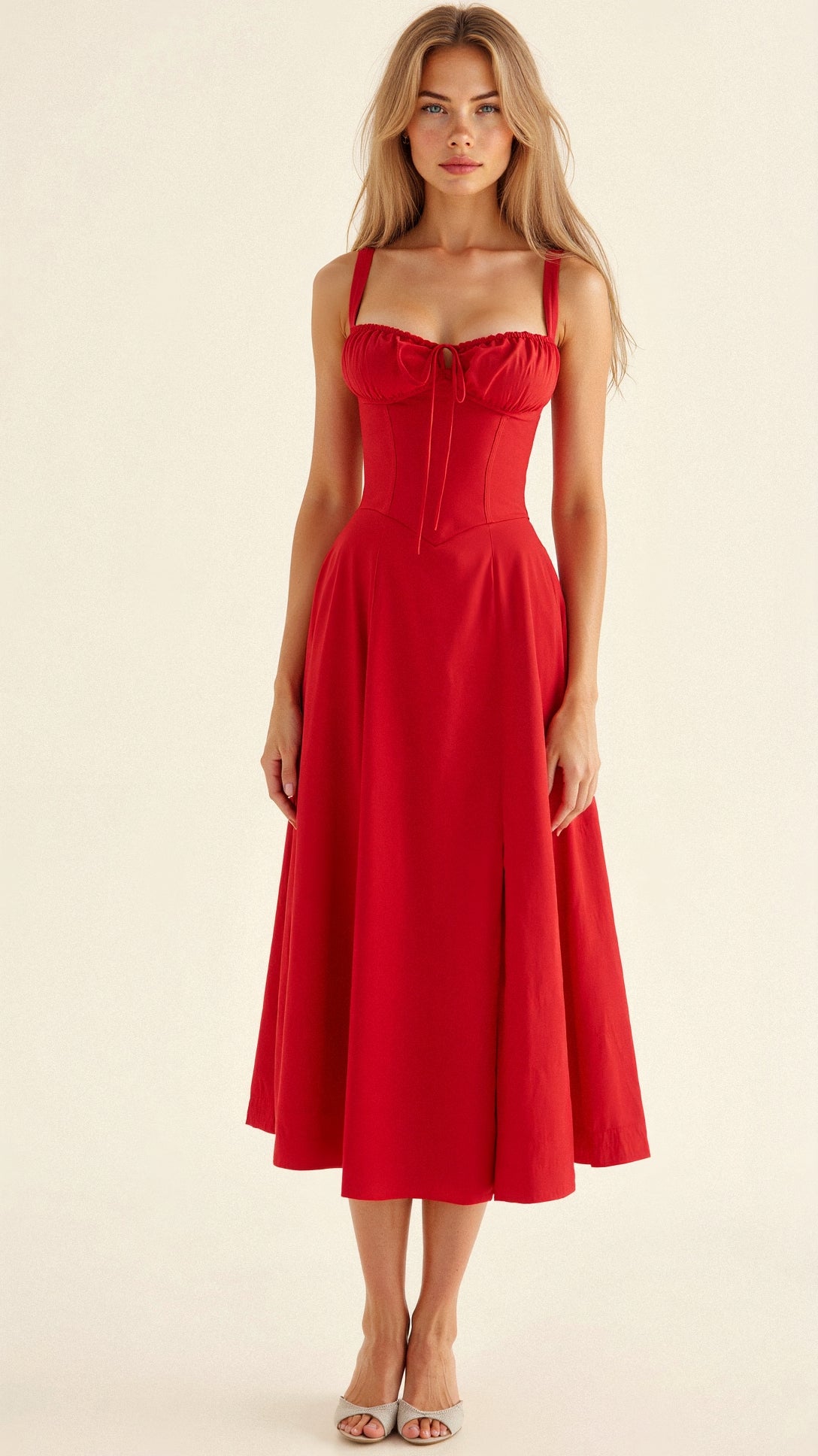 Women’s Elegant A-Line Midi Dress with Side Slit