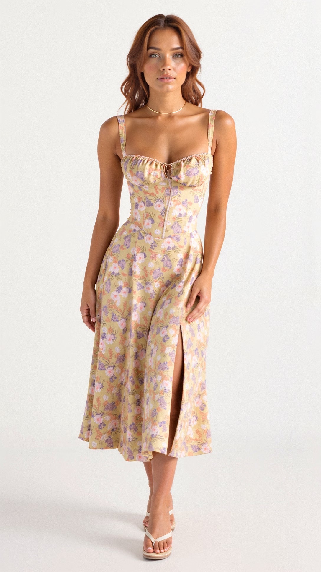 Women’s Elegant A-Line Midi Dress with Side Slit