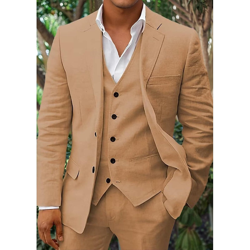 Stylish Men's Linen Set: Blazer, Waistcoat, and Trousers