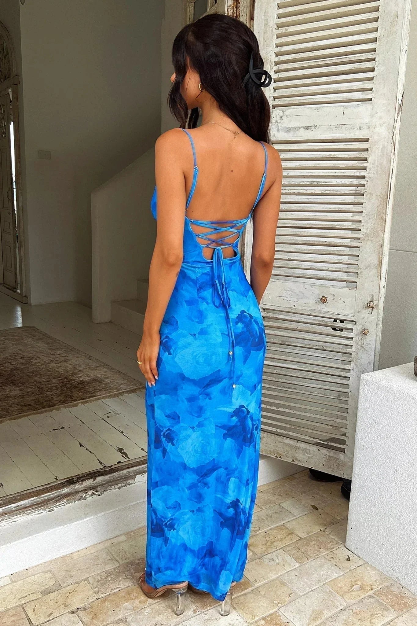 Nailani - Women’s blue floral maxi summer dress