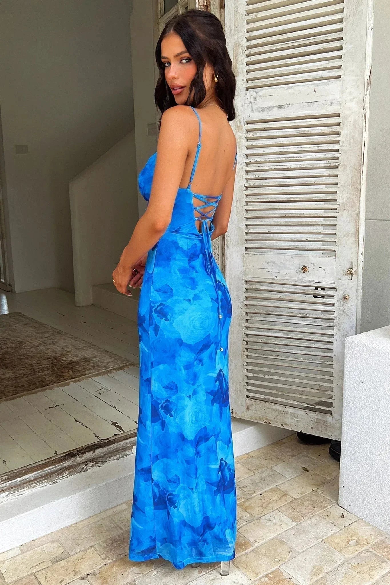 Nailani - Women’s blue floral maxi summer dress