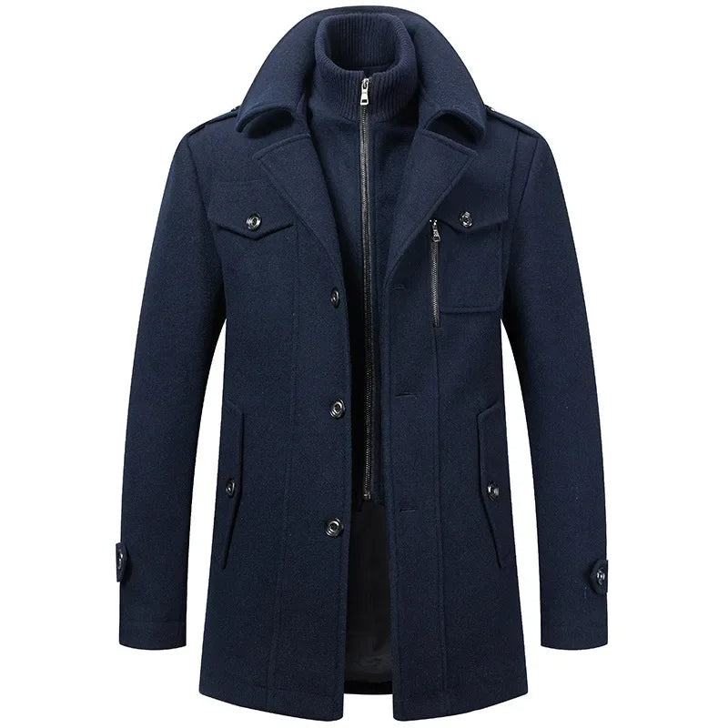 Men’s Long Wool-Blend Double-Breasted Winter Coat