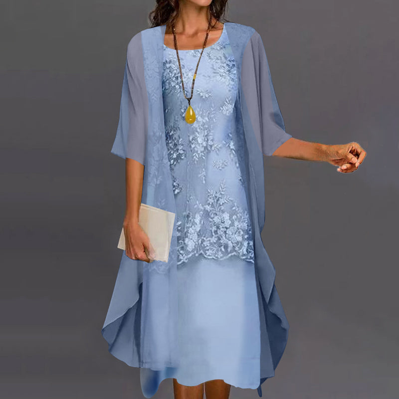 Women’s 2-Piece Lace Chiffon Overlay Dress Set