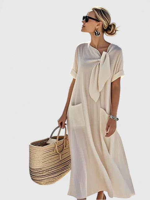 Women's Relaxed Bow-Detail Maxi Dress with Pockets