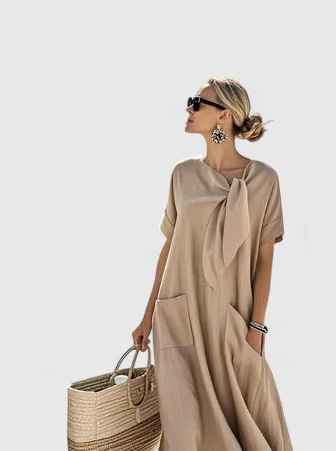 Women's Oversized Relaxed V-Neck Short Sleeve Maxi Dress