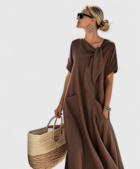 Women's Oversized Relaxed V-Neck Short Sleeve Maxi Dress