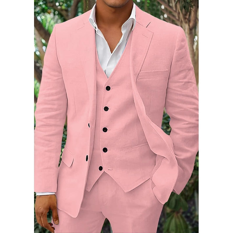 Stylish Men's Linen Set: Blazer, Waistcoat, and Trousers