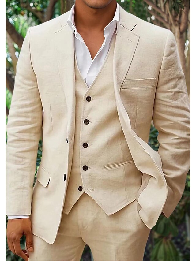 Stylish Men's Linen Set: Blazer, Waistcoat, and Trousers