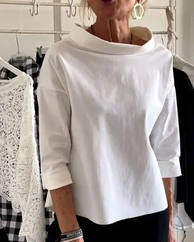 Women's Elegant Boat Neck 3/4 Sleeve Relaxed Fit Blouse