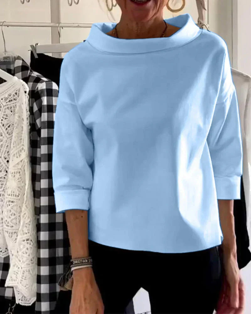 Women's Elegant Boat Neck 3/4 Sleeve Relaxed Fit Blouse