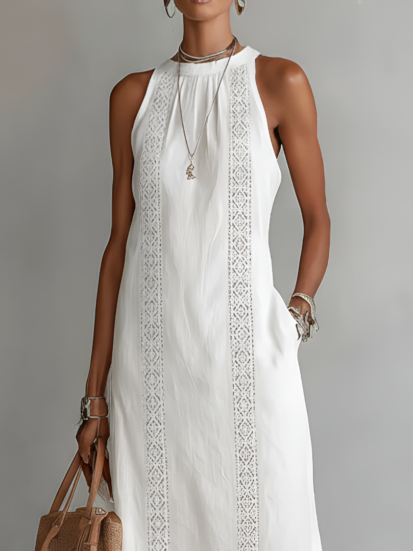 Women’s Sleeveless Midi Dress with Embroidered Details