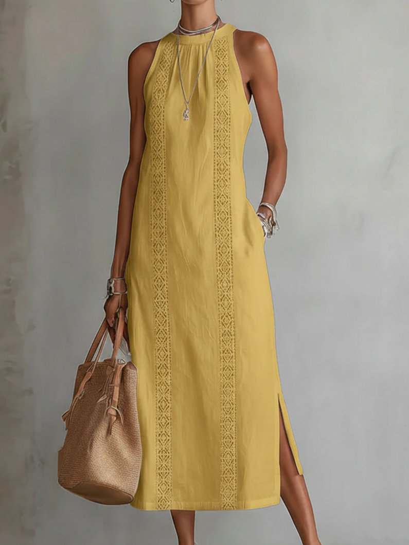 Women’s Sleeveless Midi Dress with Embroidered Details