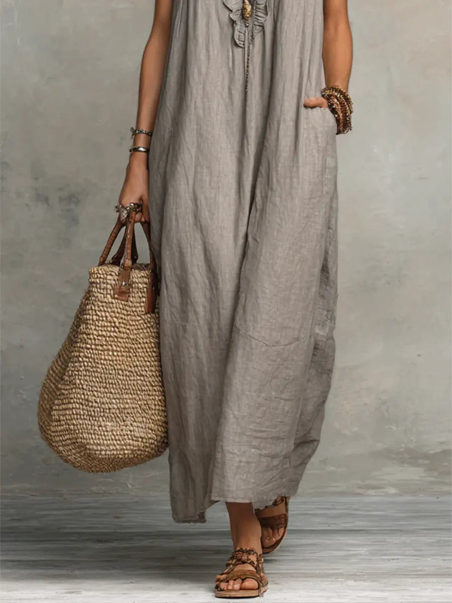 Women's Bohemian Ruffle-Trim Sleeveless Maxi Dress