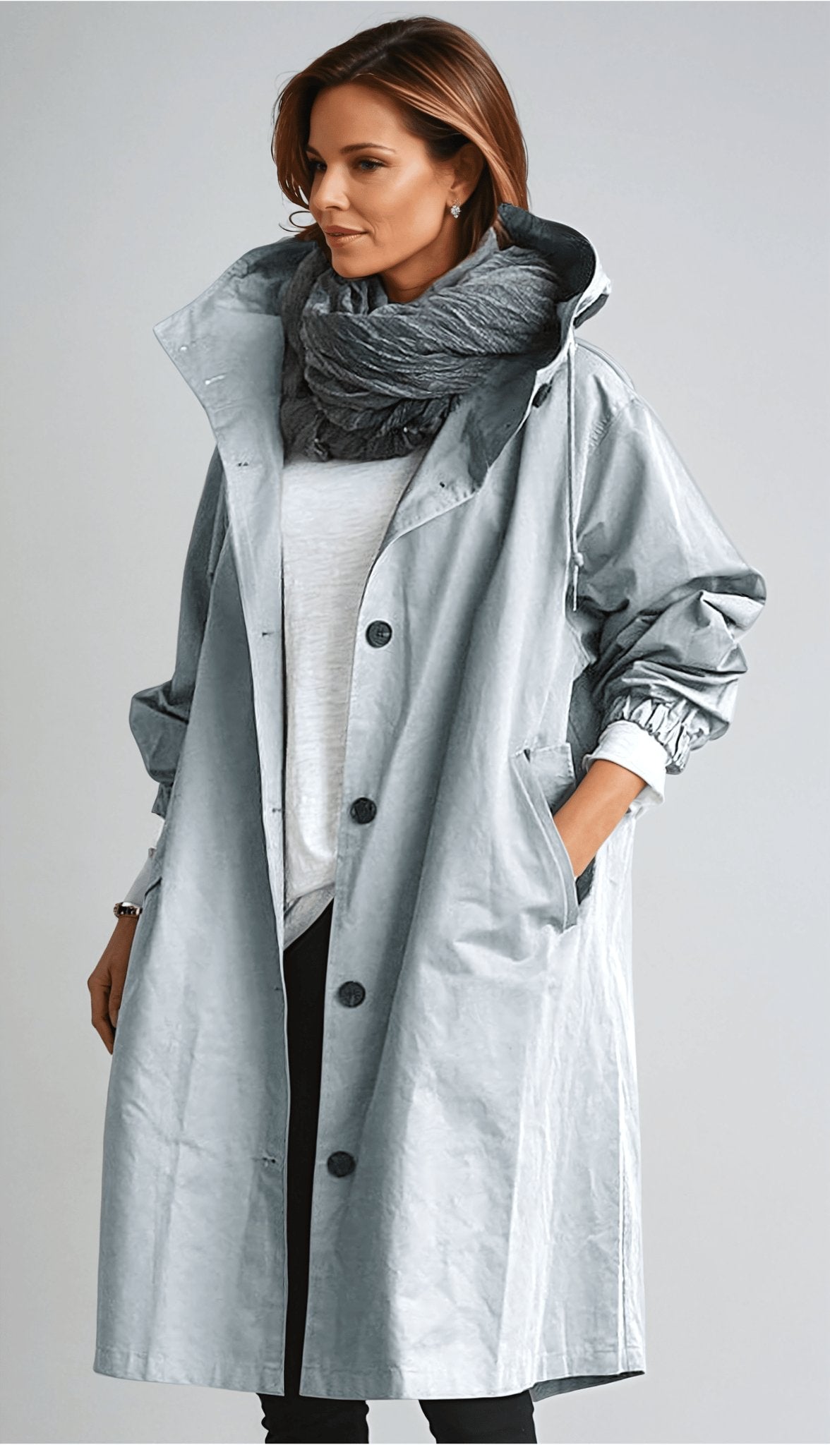 Women's Hooded Longline Button Coat
