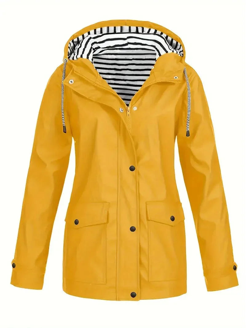 Women's Waterproof Striped Rain Jacket with Hood