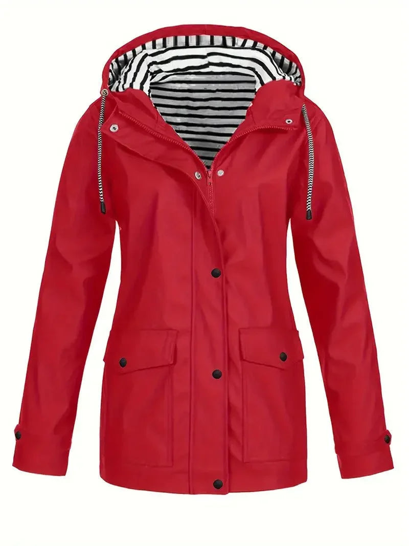 Women's Waterproof Striped Rain Jacket with Hood