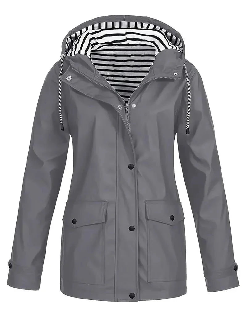 Women's Waterproof Striped Rain Jacket with Hood