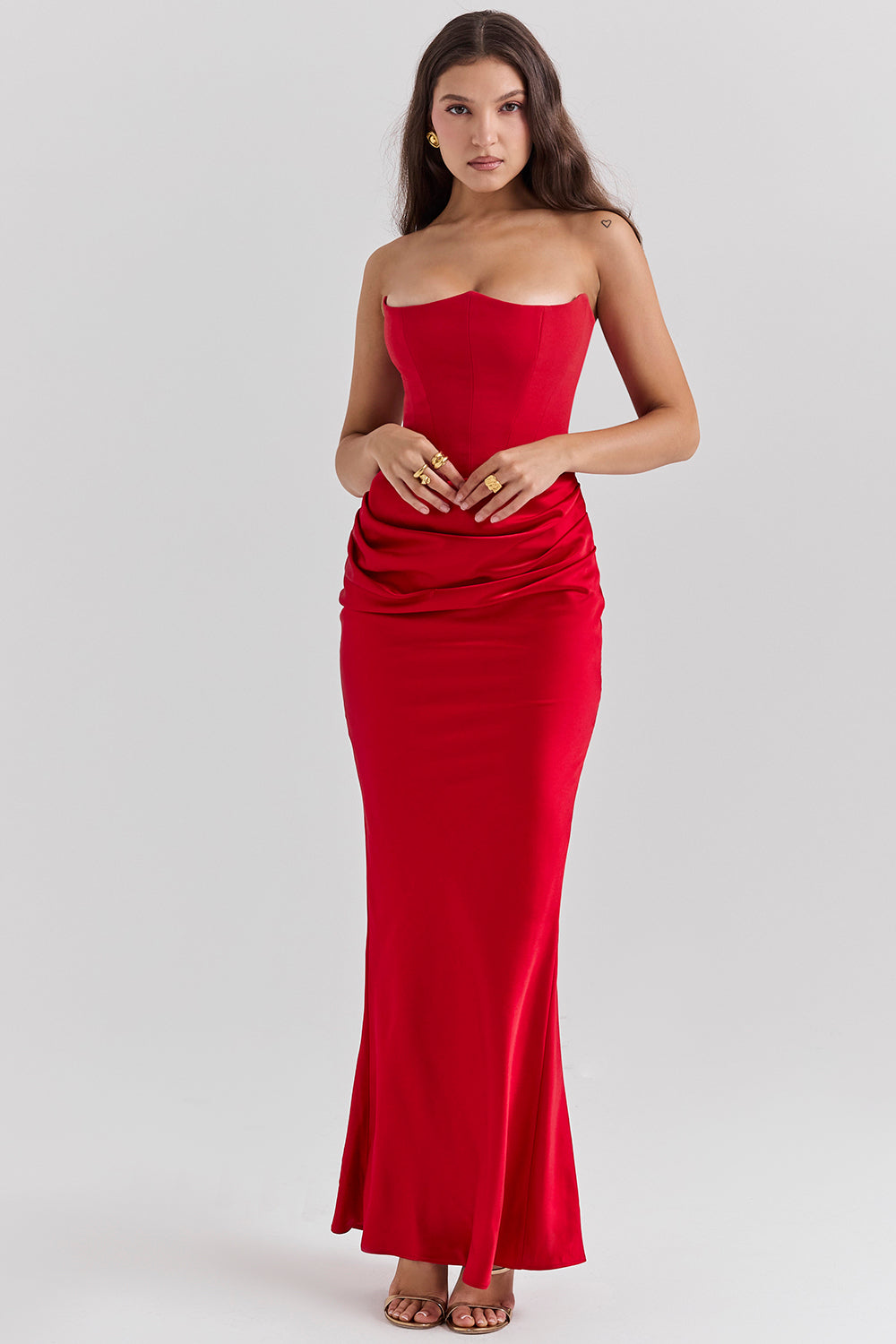 Women's Strapless Corset Maxi Dress with Structured Bodice
