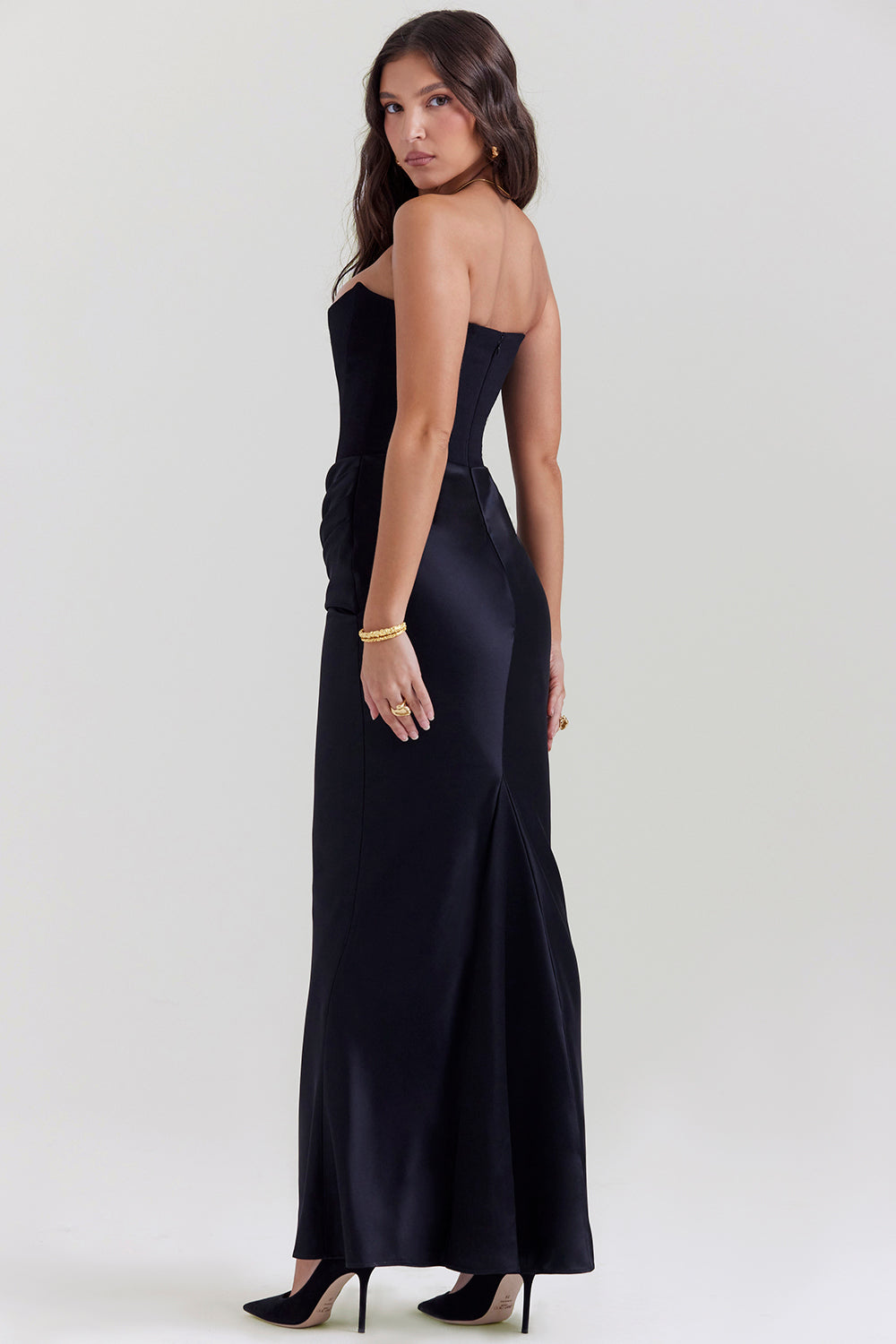 Women's Strapless Corset Maxi Dress with Structured Bodice