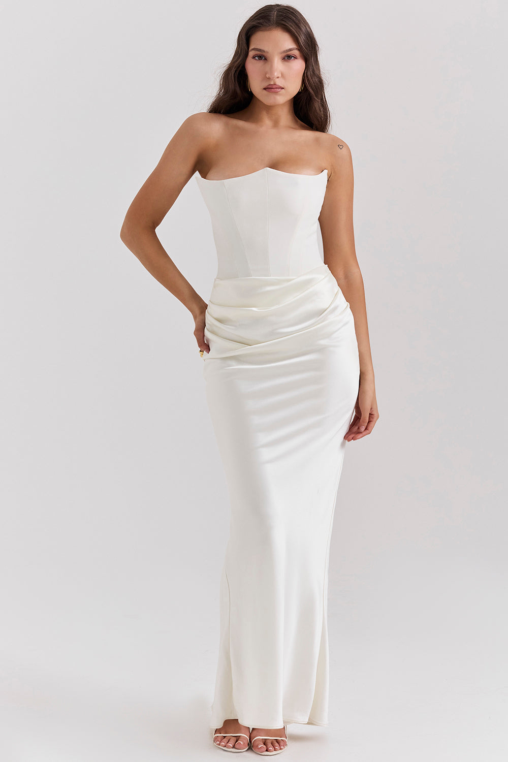 Women's Strapless Corset Maxi Dress with Structured Bodice