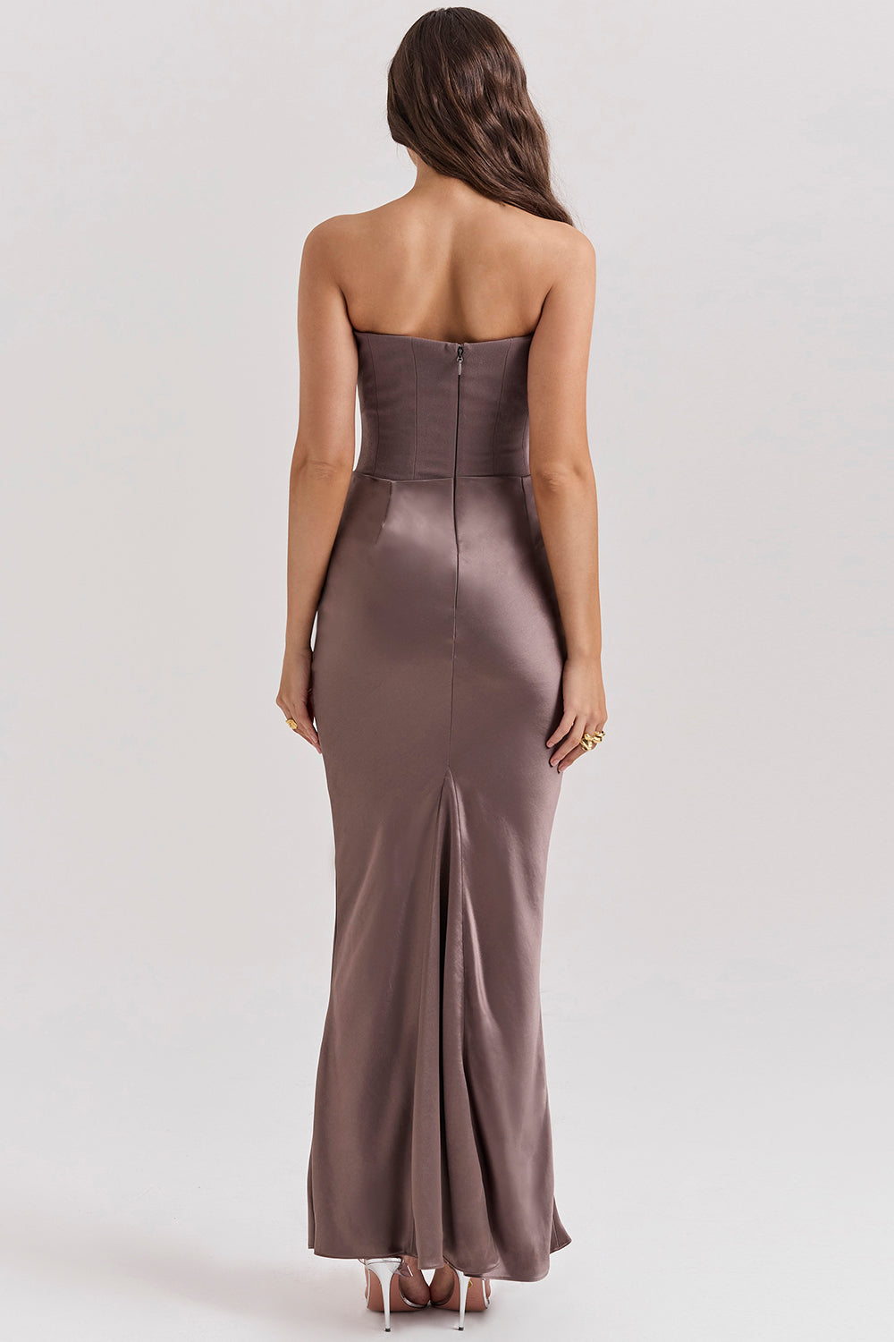 Women's Strapless Corset Maxi Dress with Structured Bodice