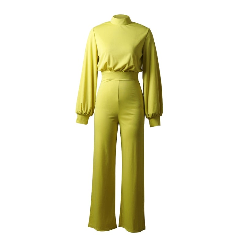 Women's High Neck Balloon Sleeve Wide-Leg Jumpsuit