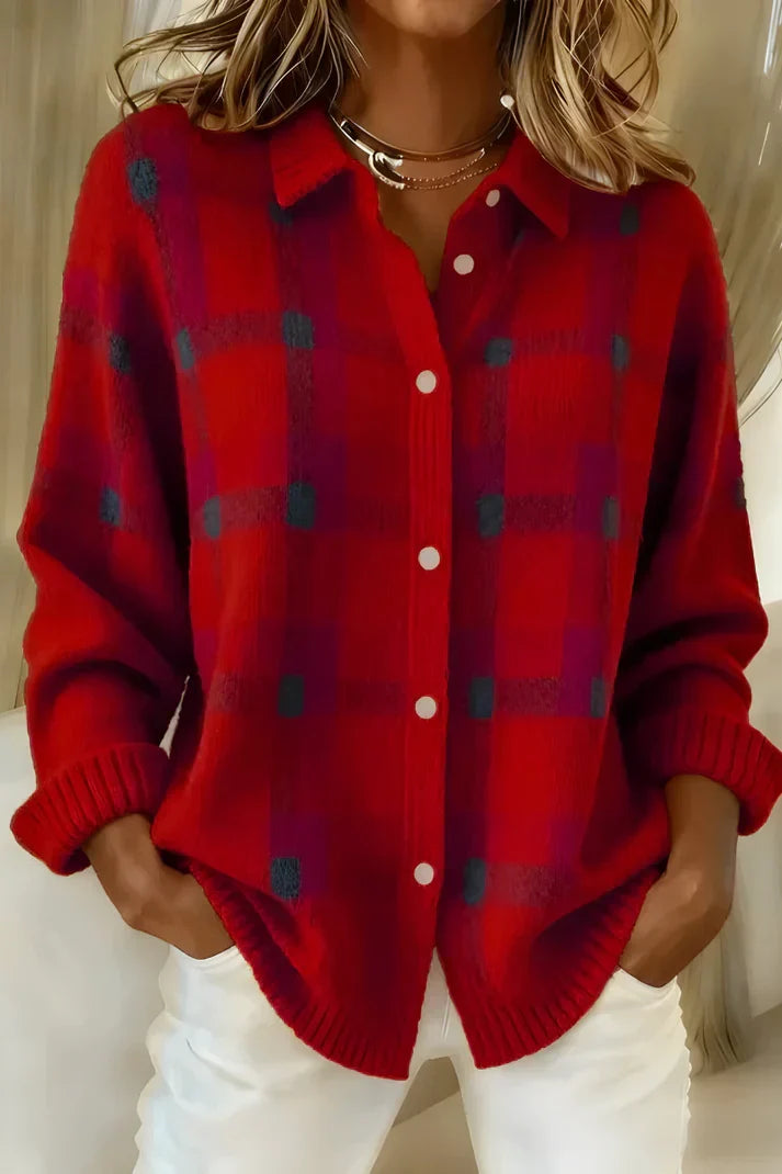 Women’s Relaxed Plaid Button-Up Sweater