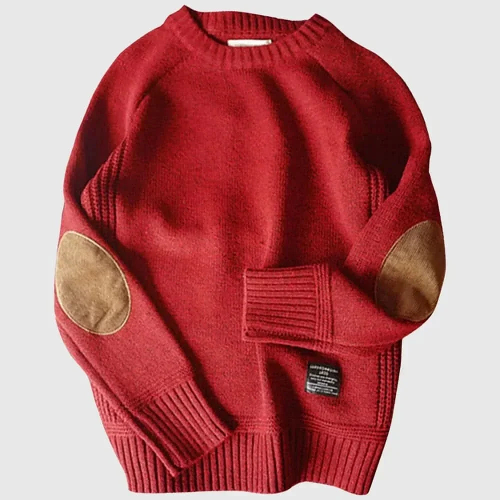 Women's Classic Crew Neck Sweater with Elbow Patch Detail