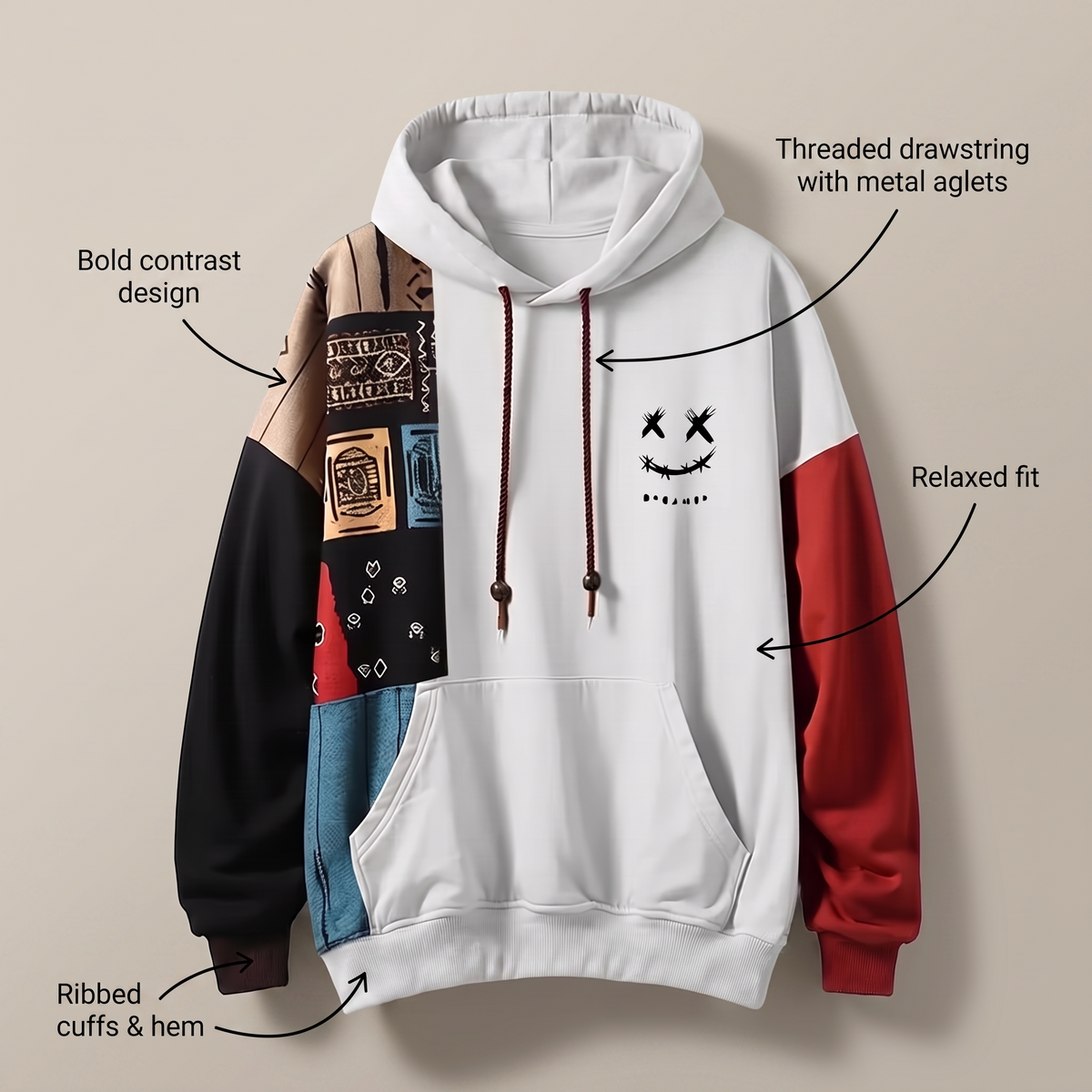 Men's Color Block Graphic Hoodie with Pockets