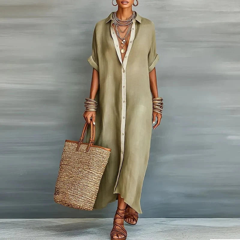 Women’s Relaxed Button-Front Maxi Dress