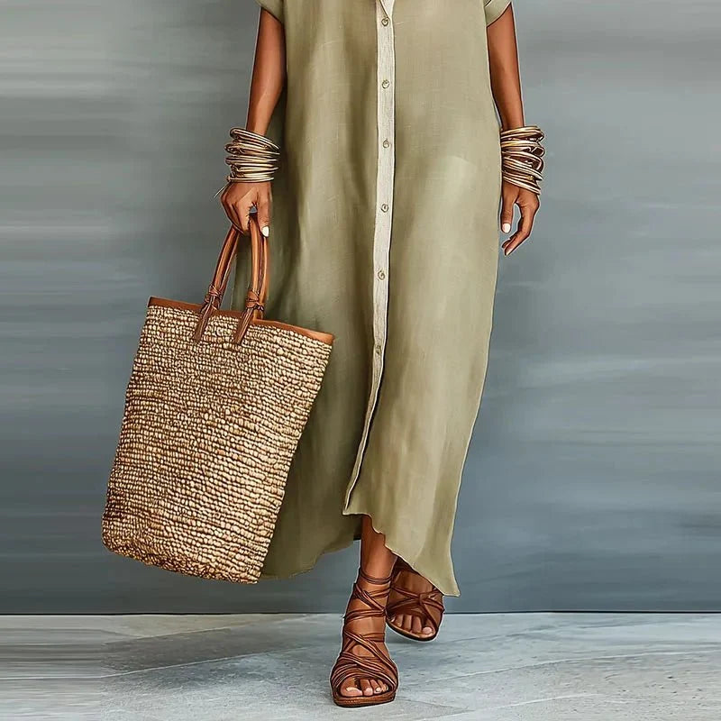 Women’s Relaxed Button-Front Maxi Dress