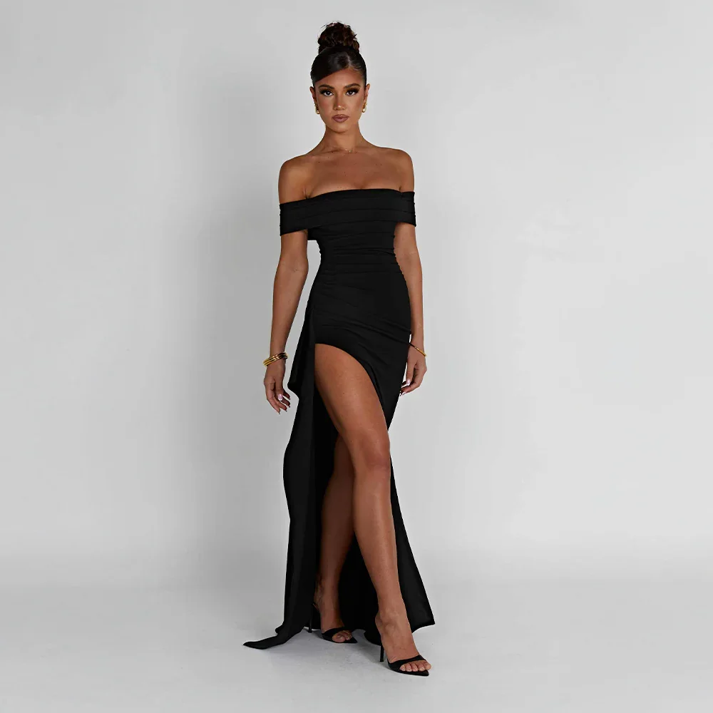 Women’s Off Shoulder Split Evening Formal Maxi Dress