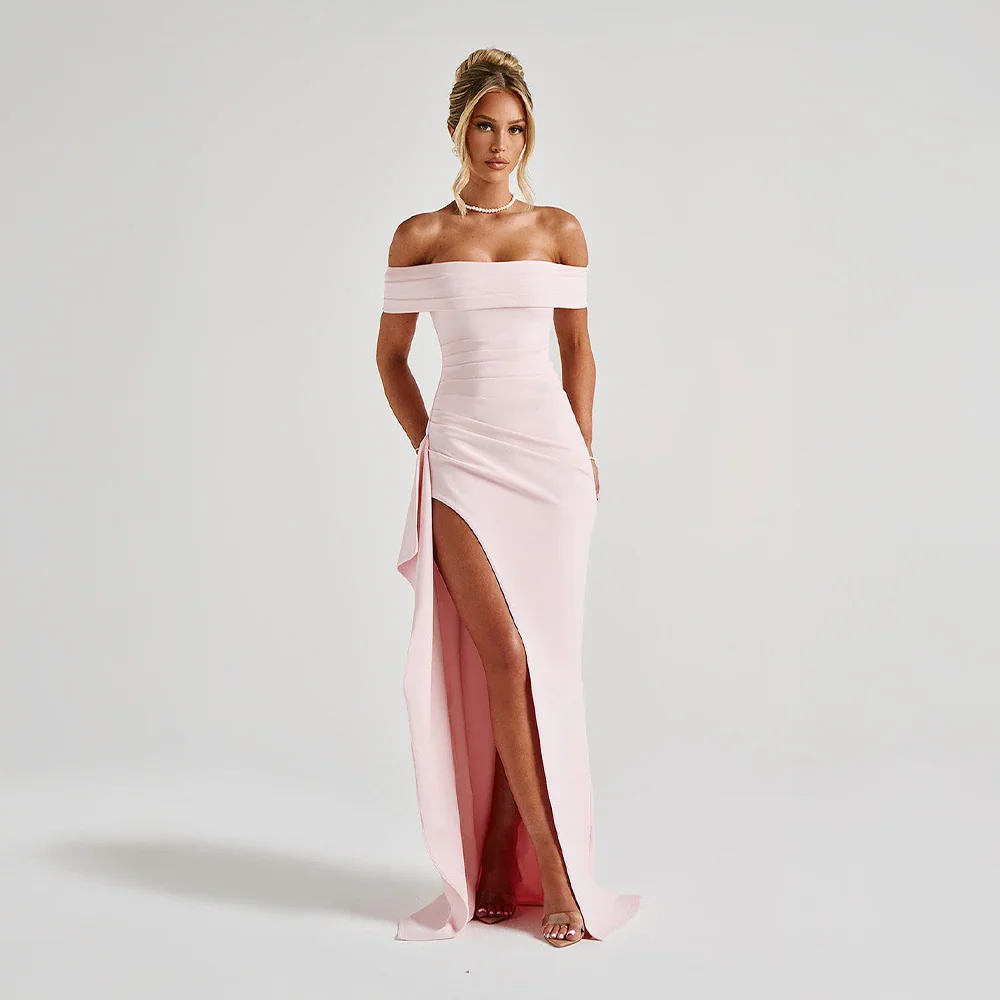 Women’s Off Shoulder Split Evening Formal Maxi Dress