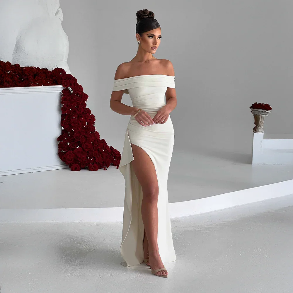 Women’s Off Shoulder Split Evening Formal Maxi Dress