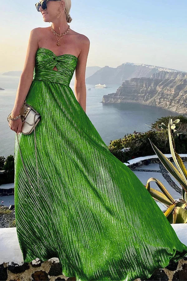 Women’s Elegant Strapless Metallic Maxi Dress