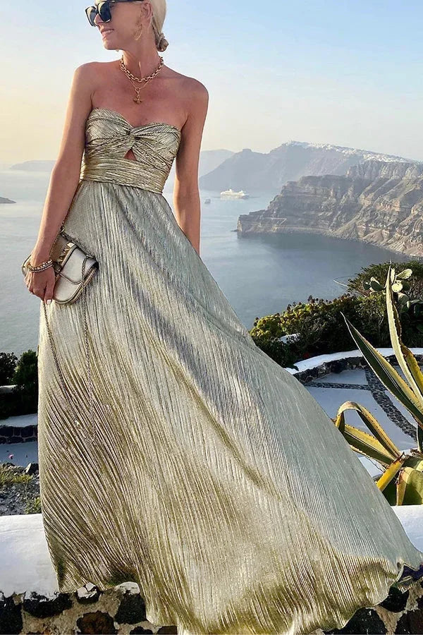 Women’s Elegant Strapless Metallic Maxi Dress