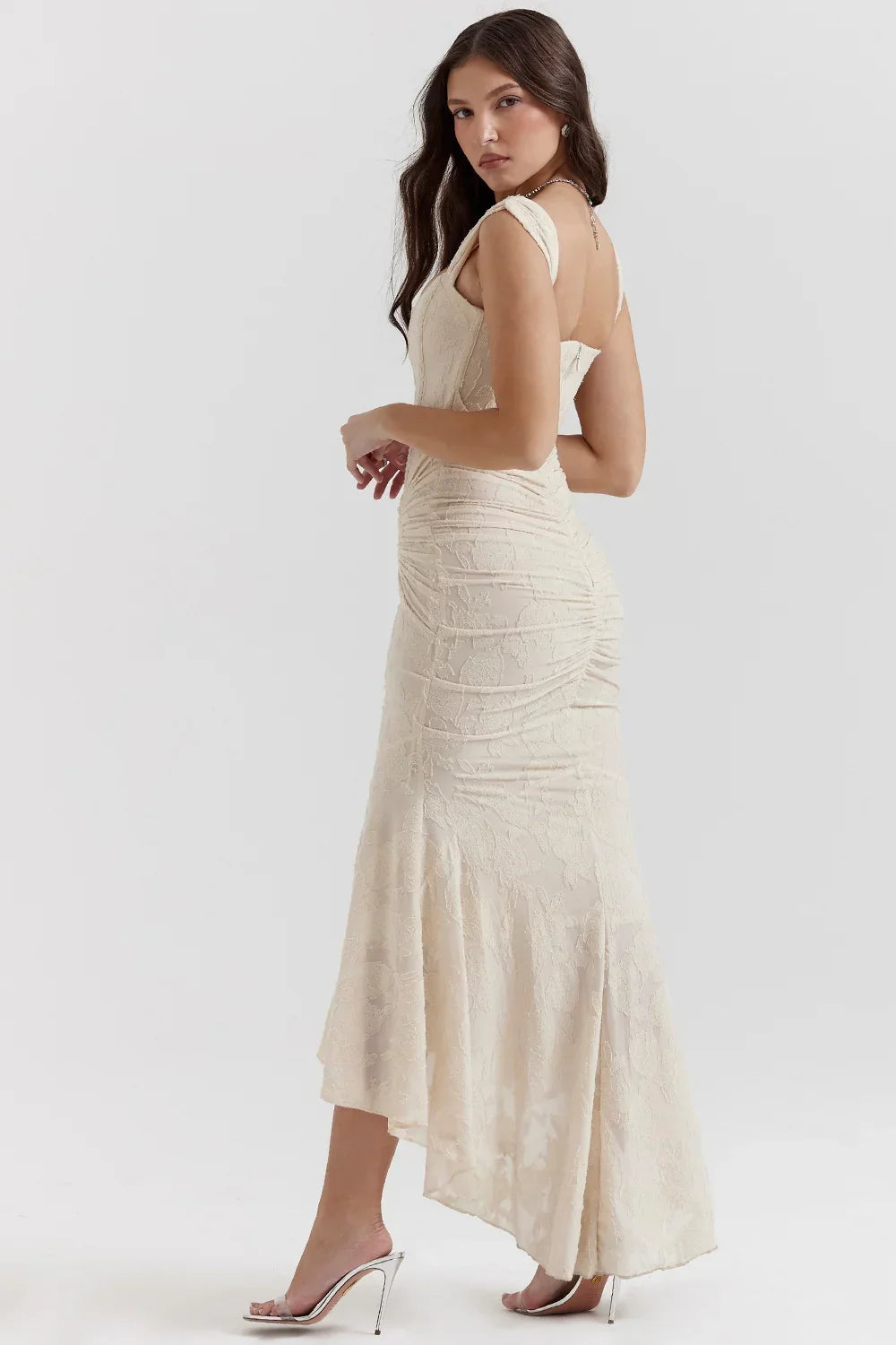 Women’s Elegant Ruched Mermaid Hem Midi Evening Dress