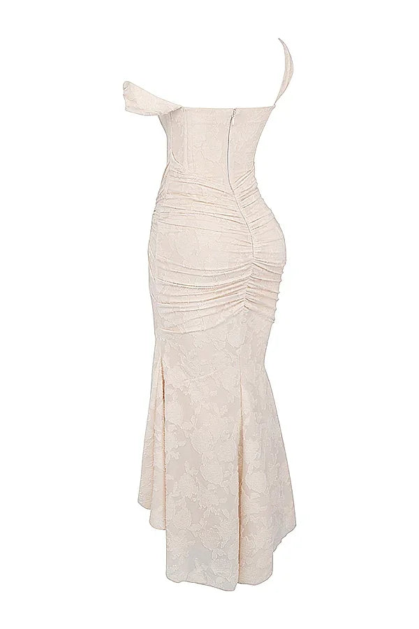 Women’s Elegant Ruched Mermaid Hem Midi Evening Dress