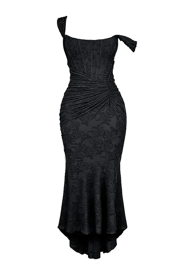 Women’s Elegant Ruched Mermaid Hem Midi Evening Dress
