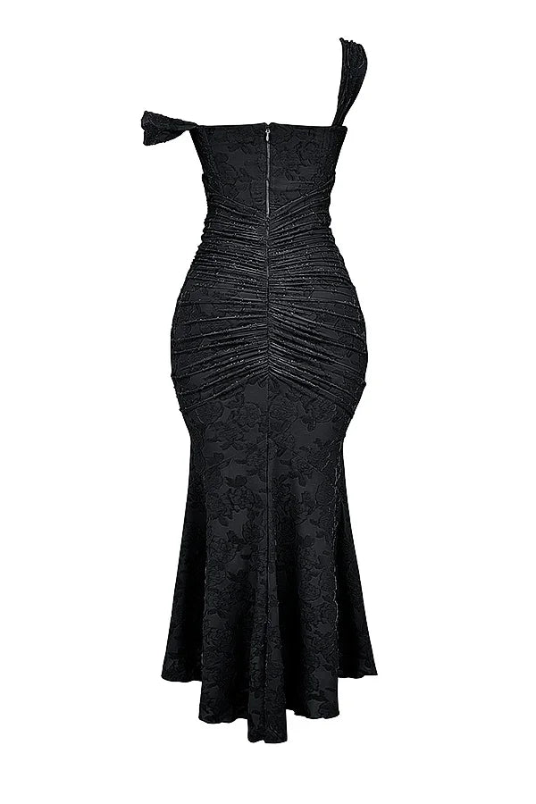 Women’s Elegant Ruched Mermaid Hem Midi Evening Dress