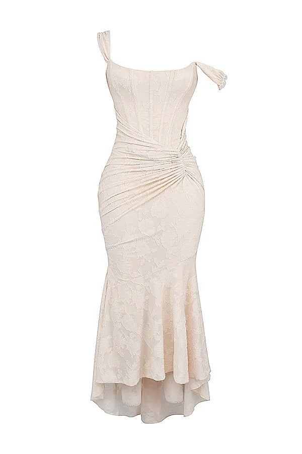 Women’s Elegant Ruched Mermaid Hem Midi Evening Dress