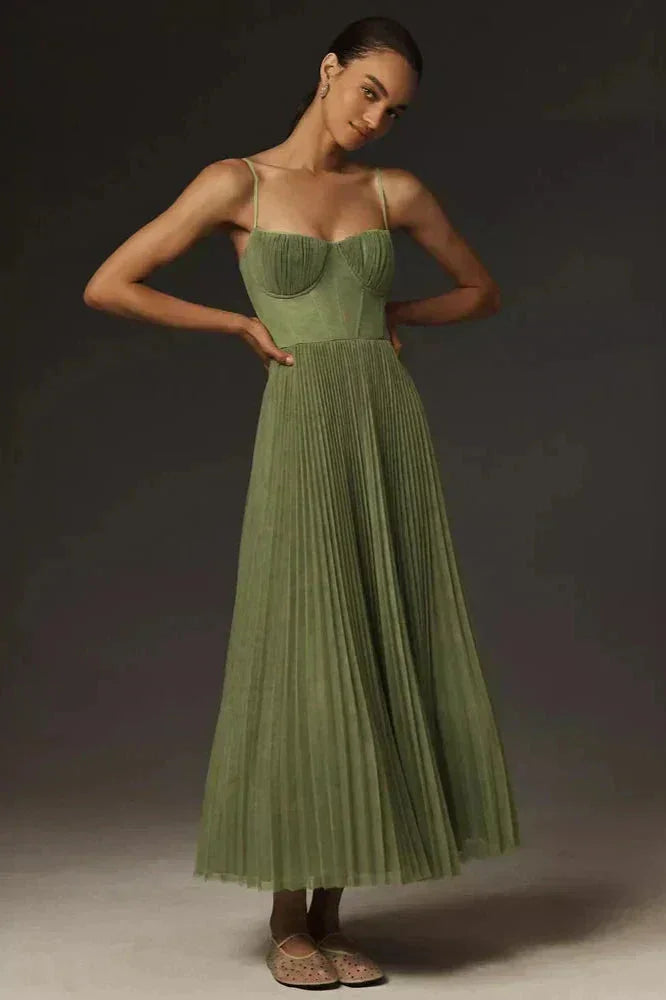 Women’s Pleated Corset Midi Dress