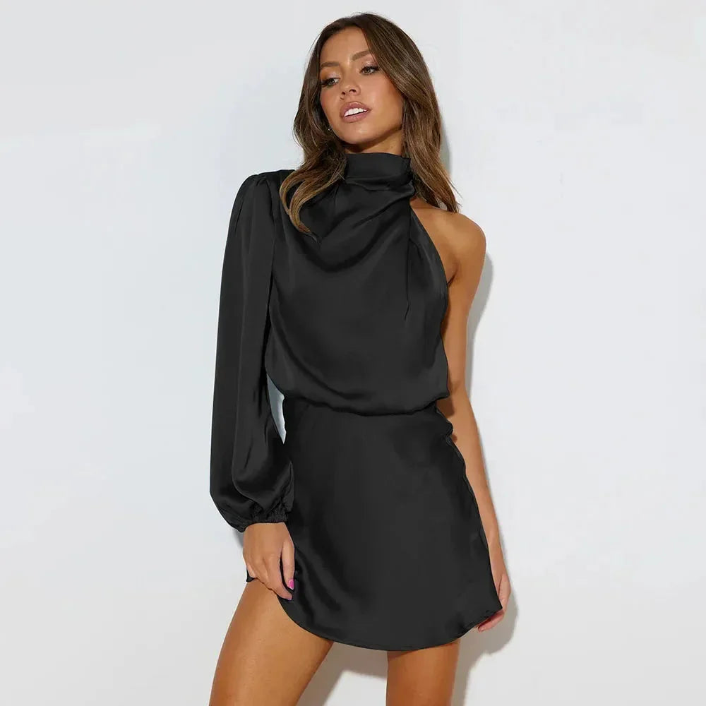 Women’s One Sleeve Satin Mini Dress