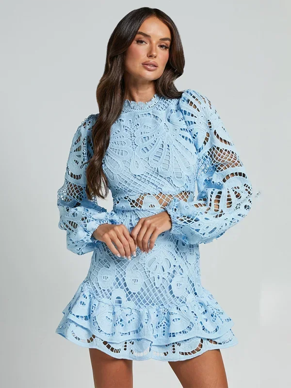 Women’s Elegant Lace Ruffle Mini Dress