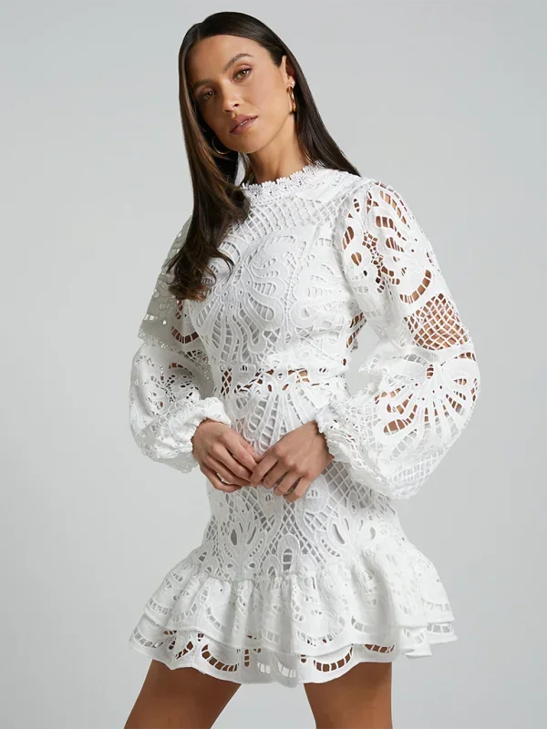 Women’s Elegant Lace Ruffle Mini Dress