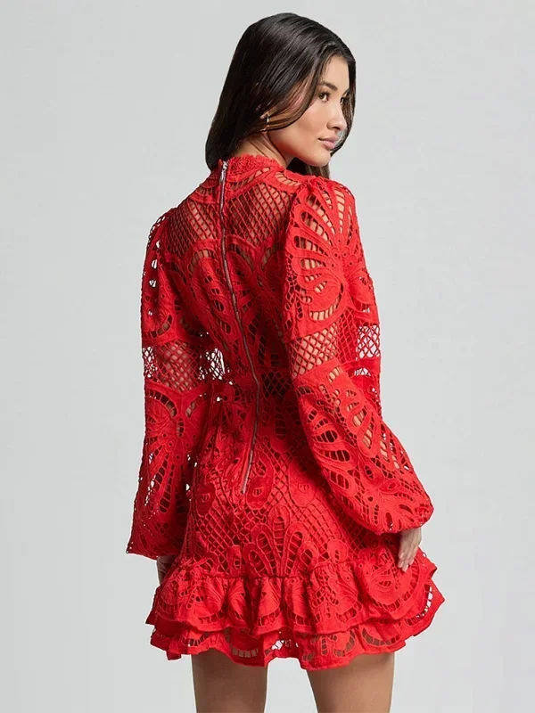 Women’s Elegant Lace Ruffle Mini Dress
