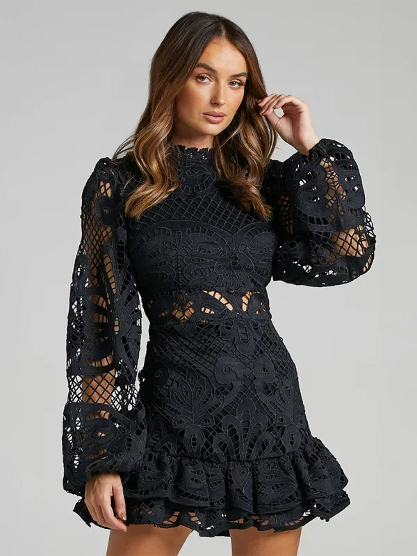 Women’s Elegant Lace Ruffle Mini Dress