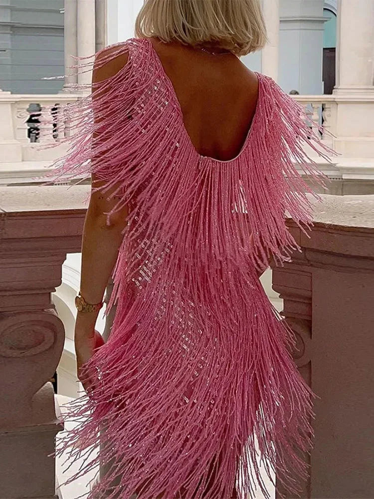 Women’s Fringe Sequin Sleeveless Party Mini Dress
