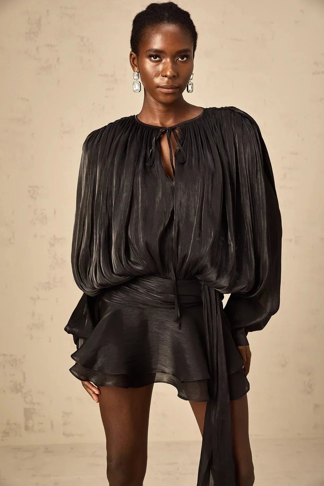 Women’s Draped Long Sleeve Relaxed Mini Dress