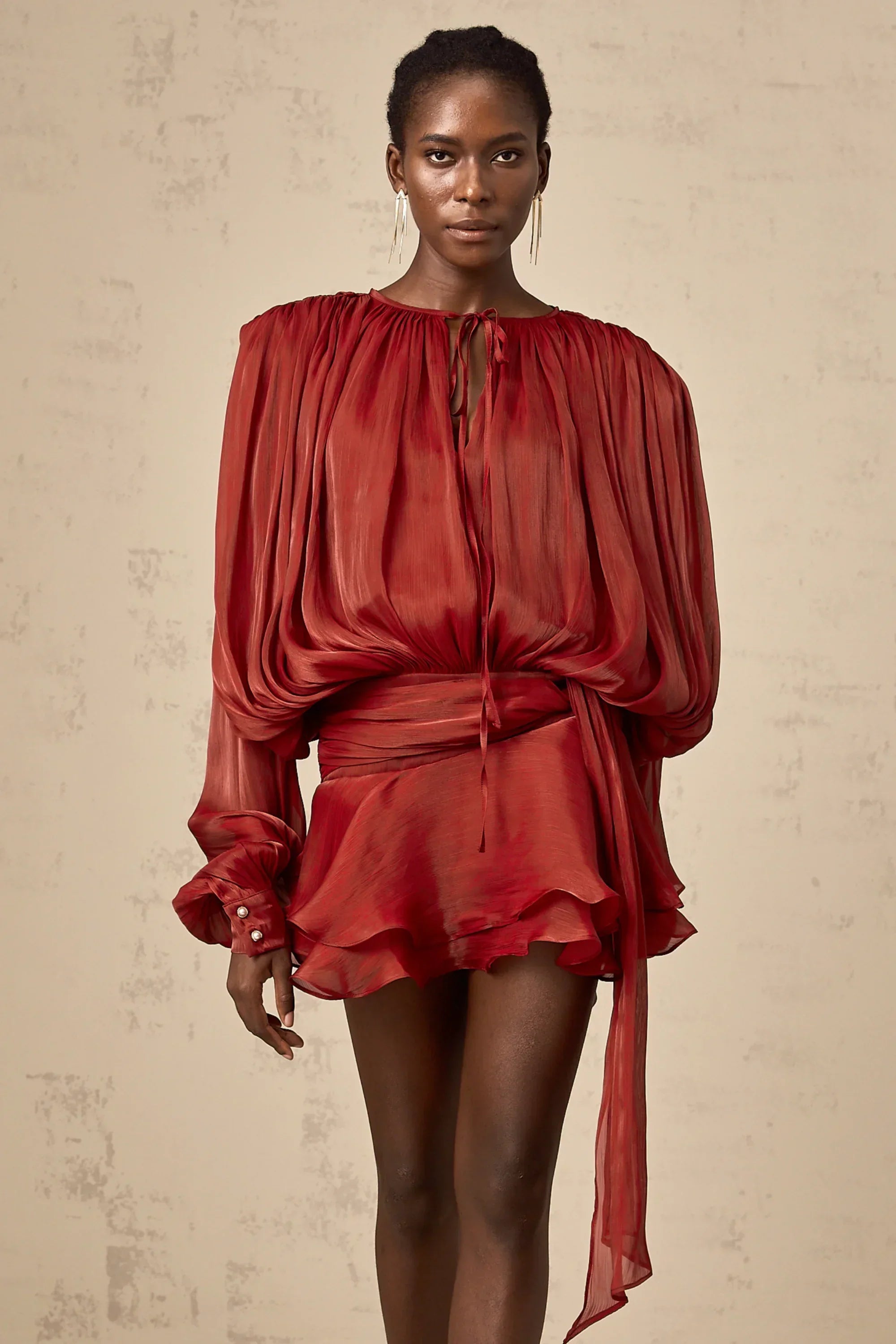 Women’s Draped Long Sleeve Relaxed Mini Dress